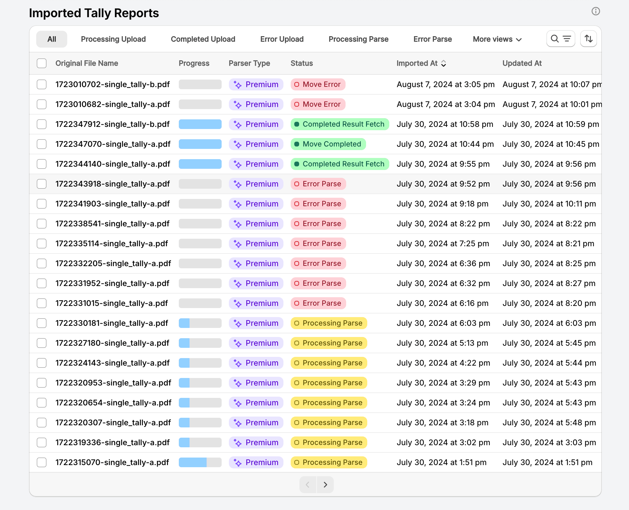 Senda imported tally report workspace