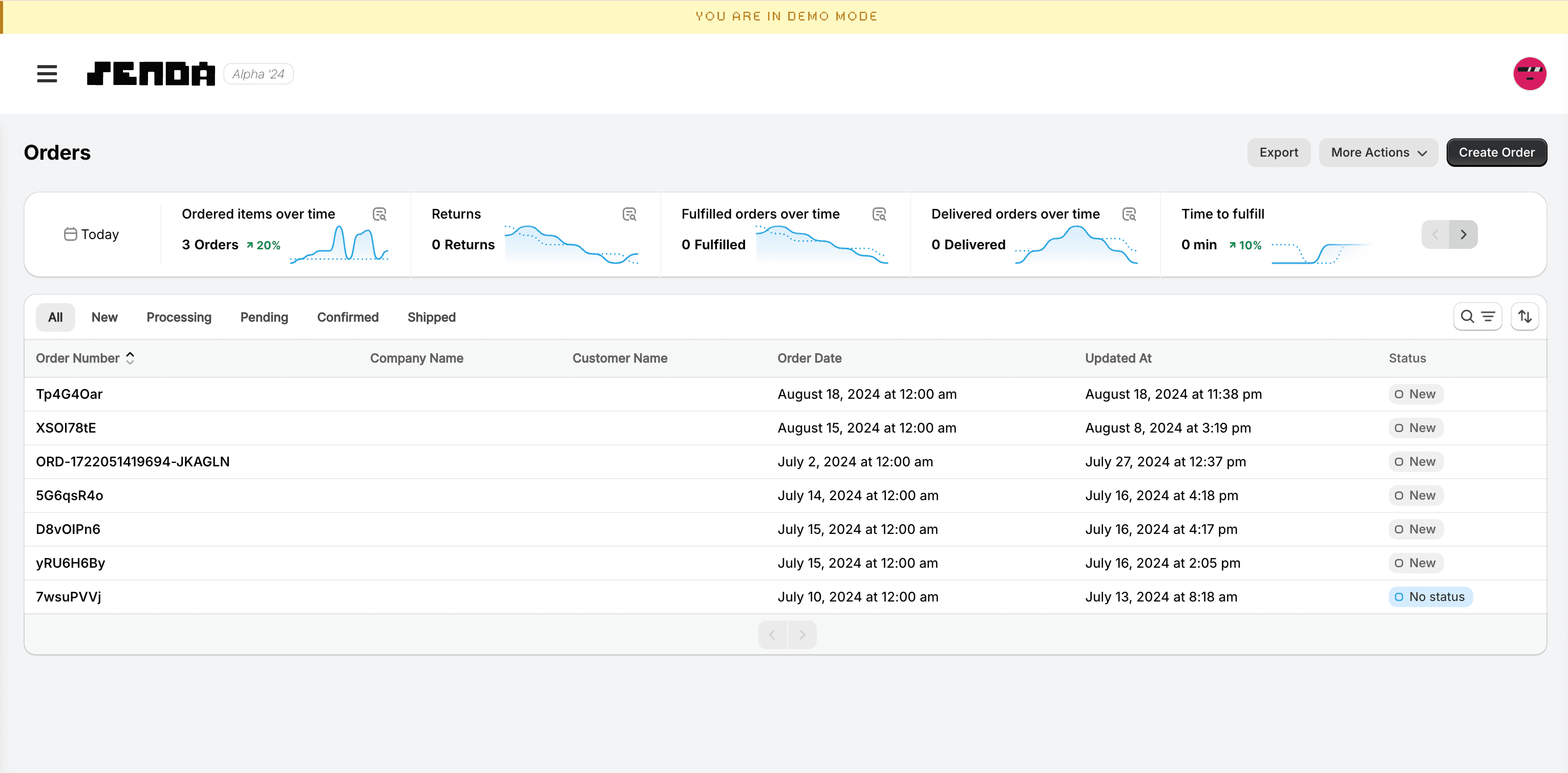 Senda order management workspace